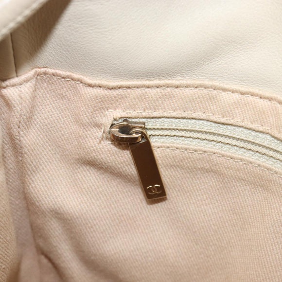 CHANEL Camelia Tote Bag Lamb Skin Beige Gold Tone CC Auth 199382V
