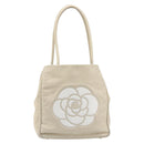 CHANEL Camelia Tote Bag Lamb Skin Beige Gold Tone CC Auth 199382V-13