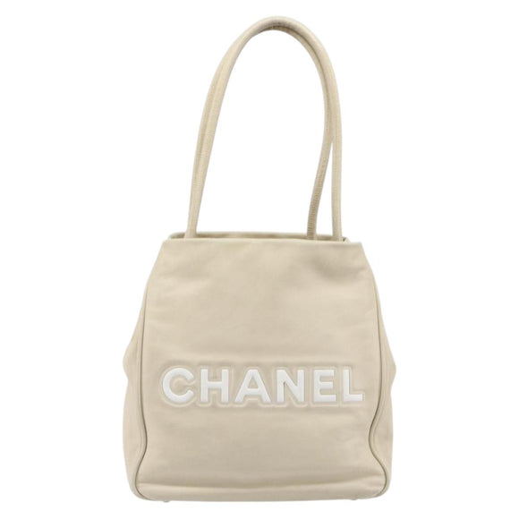 CHANEL Camelia Tote Bag Lamb Skin Beige Gold Tone CC Auth 199382V