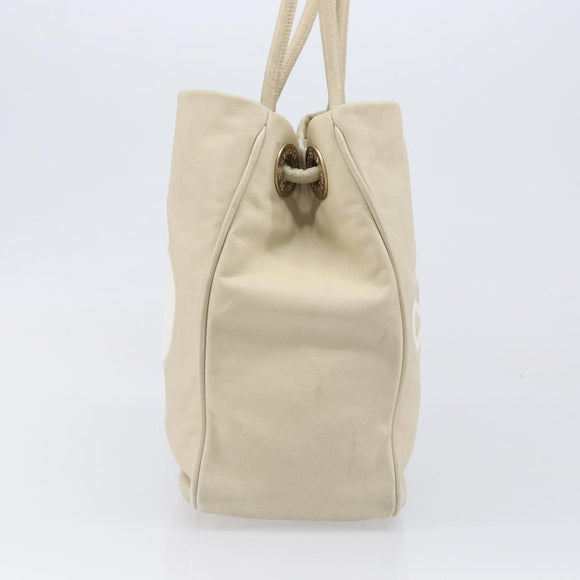 CHANEL Camelia Tote Bag Lamb Skin Beige Gold Tone CC Auth 199382V