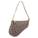 Christian Dior Trotter Canvas Saddle Pouch Brown Gold Tone Auth 199384V-1