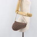 Christian Dior Trotter Canvas Saddle Pouch Brown Gold Tone Auth 199384V-21