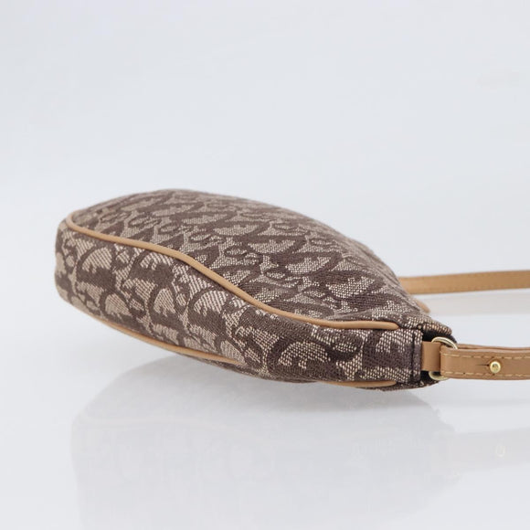 Christian Dior Trotter Canvas Saddle Pouch Brown Gold Tone Auth 199384V
