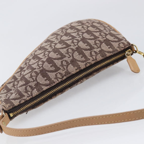 Christian Dior Trotter Canvas Saddle Pouch Brown Gold Tone Auth 199384V