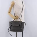 CELINE Belt Bag Micro Hand Bag Leather 2way Gray Gold Auth 199385V-27