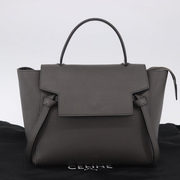 CELINE Belt Bag Micro Hand Bag Leather 2way Gray Gold Auth 199385V