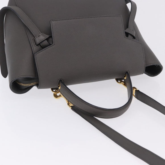 CELINE Belt Bag Micro Hand Bag Leather 2way Gray Gold Auth 199385V