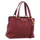 Miu Miu Hand Bag Leather 2way Red Gold Auth 199387M-2