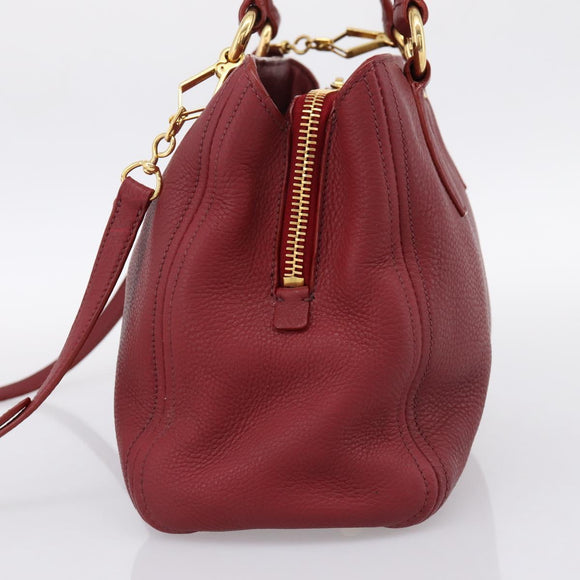 Miu Miu Hand Bag Leather 2way Red Gold Auth 199387M