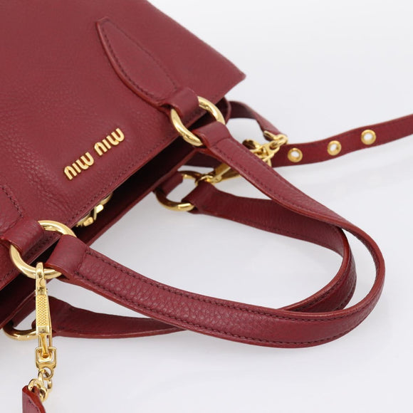 Miu Miu Hand Bag Leather 2way Red Gold Auth 199387M