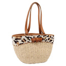 Miu Miu Tote Bag Raffia Beige Gold Auth 199393V-1