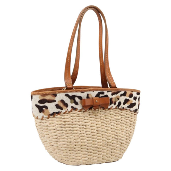 Miu Miu Tote Bag Raffia Beige Gold Auth 199393V