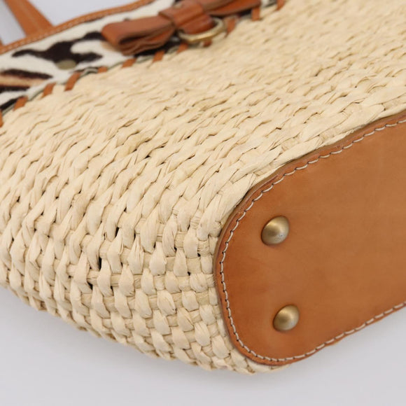 Miu Miu Tote Bag Raffia Beige Gold Auth 199393V