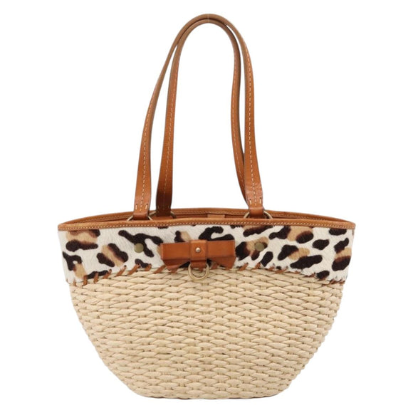 Miu Miu Tote Bag Raffia Beige Gold Auth 199393V
