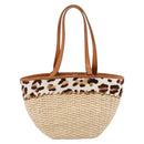 Miu Miu Tote Bag Raffia Beige Gold Auth 199393V-2