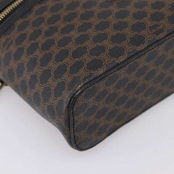 CELINE Macadam Canvas Vanity Hand Bag PVC Leather Black Gold Auth 199395