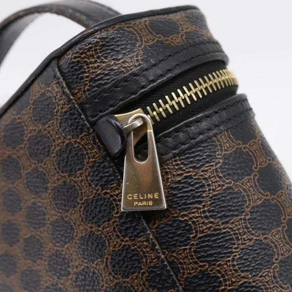 CELINE Macadam Canvas Vanity Hand Bag PVC Leather Black Gold Auth 199395