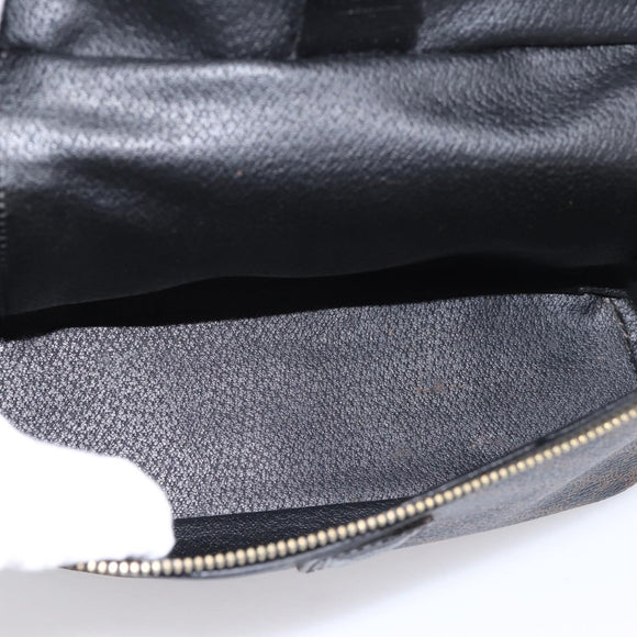 CELINE Macadam Canvas Vanity Hand Bag PVC Leather Black Gold Auth 199395