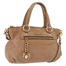 Miu Miu Hand Bag Leather 2way Beige Gold Auth 199396A-1
