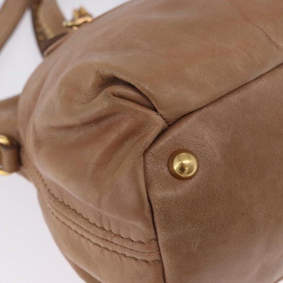 Miu Miu Hand Bag Leather 2way Beige Gold Auth 199396A
