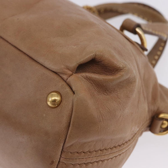 Miu Miu Hand Bag Leather 2way Beige Gold Auth 199396A