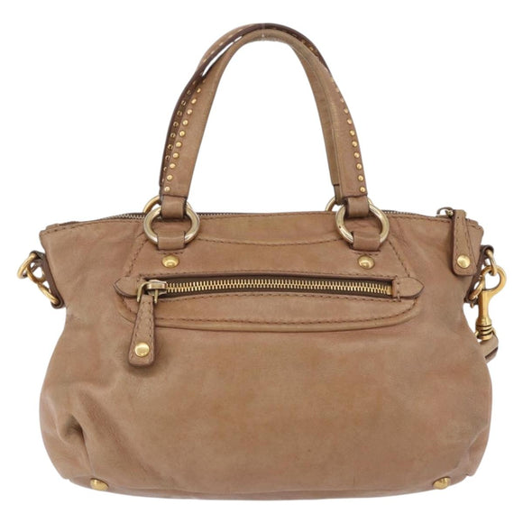 Miu Miu Hand Bag Leather 2way Beige Gold Auth 199396A