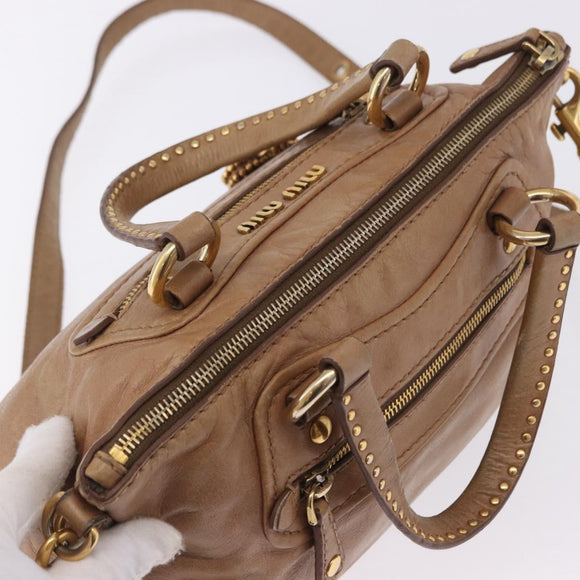 Miu Miu Hand Bag Leather 2way Beige Gold Auth 199396A