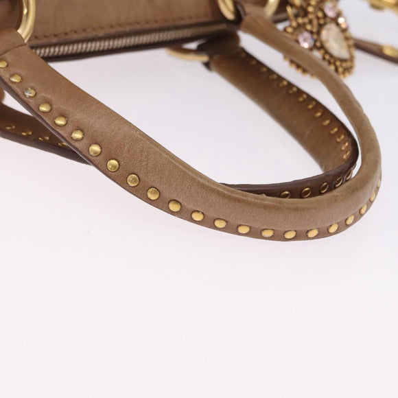 Miu Miu Hand Bag Leather 2way Beige Gold Auth 199396A