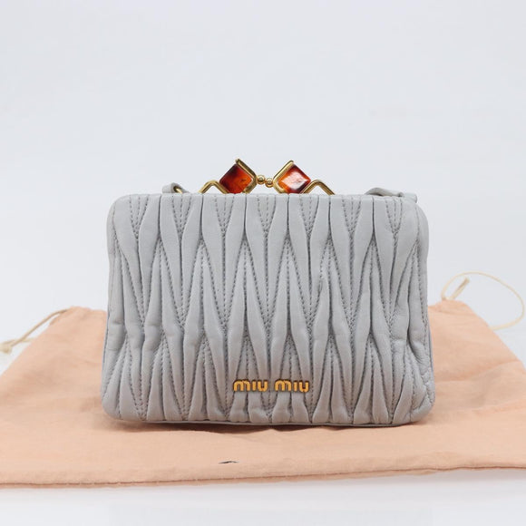 Miu Miu Matelasse Shoulder Bag Leather Light Blue Gold Auth 199398M