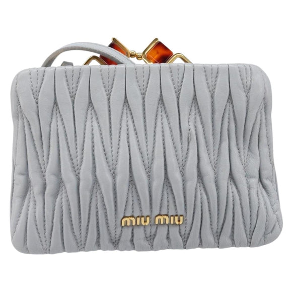 Miu Miu Matelasse Shoulder Bag Leather Light Blue Gold Auth 199398M