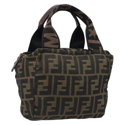 FENDI Zucca Canvas Hand Bag Black Brown Auth 199404