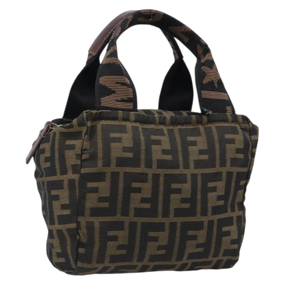 FENDI Zucca Canvas Hand Bag Black Brown Auth 199404