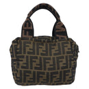 FENDI Zucca Canvas Hand Bag Black Brown Auth 199404-3