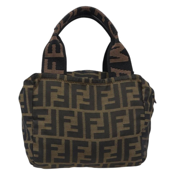 FENDI Zucca Canvas Hand Bag Black Brown Auth 199404