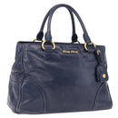 Miu Miu Hand Bag Leather Navy Gold Auth 199407V-1