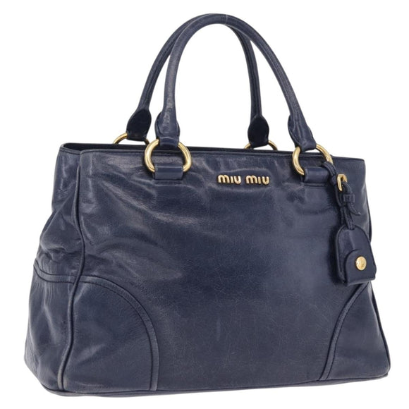 Miu Miu Hand Bag Leather Navy Gold Auth 199407V