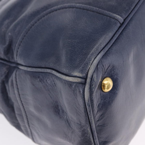 Miu Miu Hand Bag Leather Navy Gold Auth 199407V