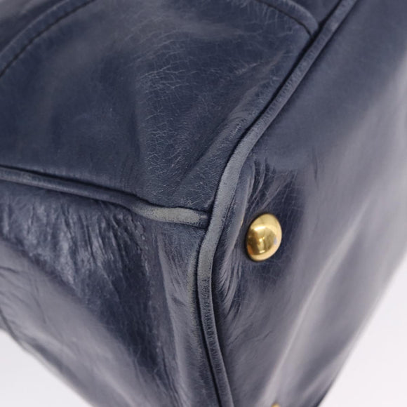 Miu Miu Hand Bag Leather Navy Gold Auth 199407V