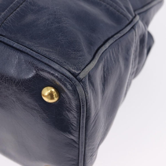 Miu Miu Hand Bag Leather Navy Gold Auth 199407V