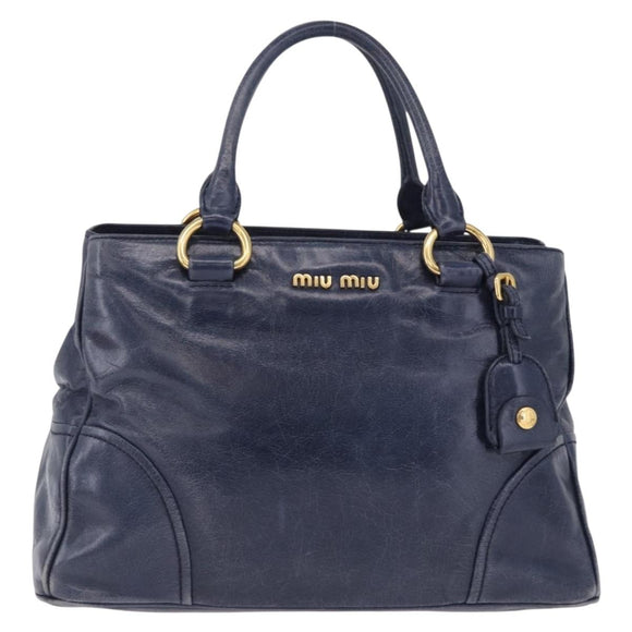 Miu Miu Hand Bag Leather Navy Gold Auth 199407V