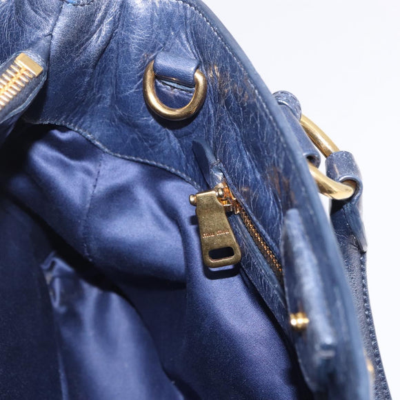 Miu Miu Hand Bag Leather Navy Gold Auth 199407V