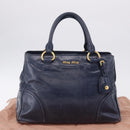 Miu Miu Hand Bag Leather Navy Gold Auth 199407V-30