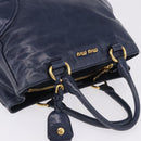 Miu Miu Hand Bag Leather Navy Gold Auth 199407V-6
