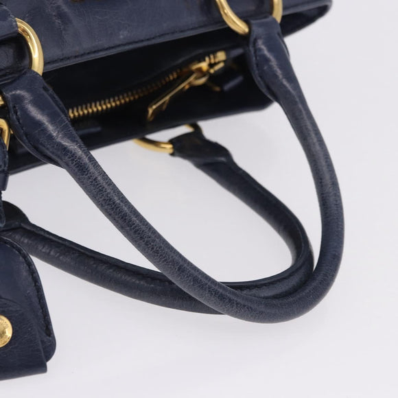 Miu Miu Hand Bag Leather Navy Gold Auth 199407V