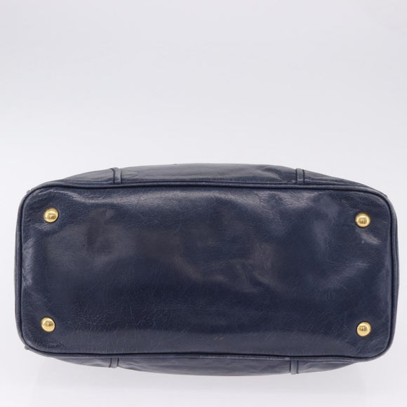 Miu Miu Hand Bag Leather Navy Gold Auth 199407V