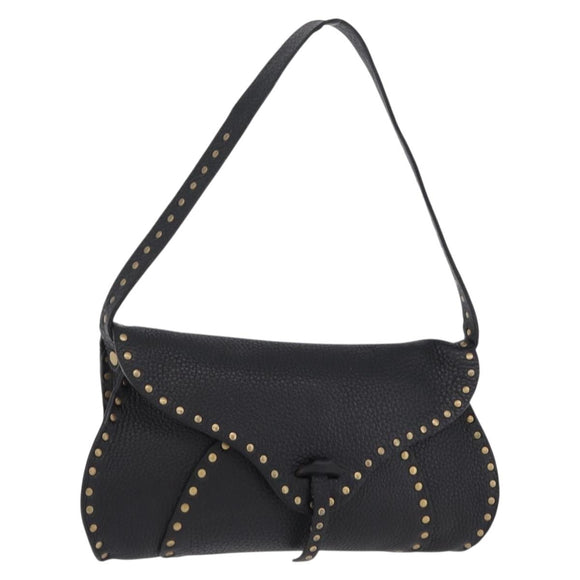 CELINE Shoulder Bag Leather Black Gold Auth 199408V