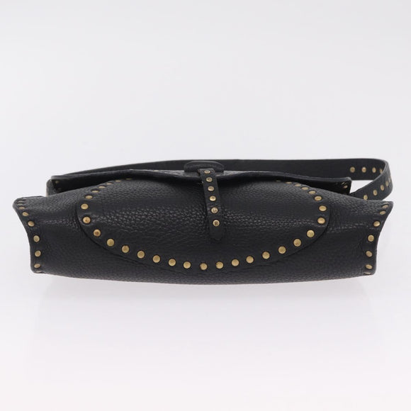 CELINE Shoulder Bag Leather Black Gold Auth 199408V