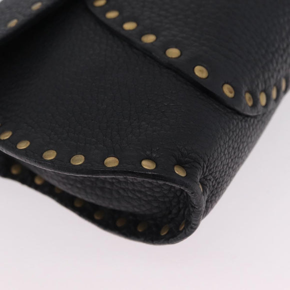 CELINE Shoulder Bag Leather Black Gold Auth 199408V