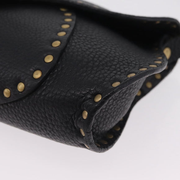 CELINE Shoulder Bag Leather Black Gold Auth 199408V