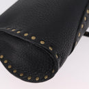 CELINE Shoulder Bag Leather Black Gold Auth 199408V-14